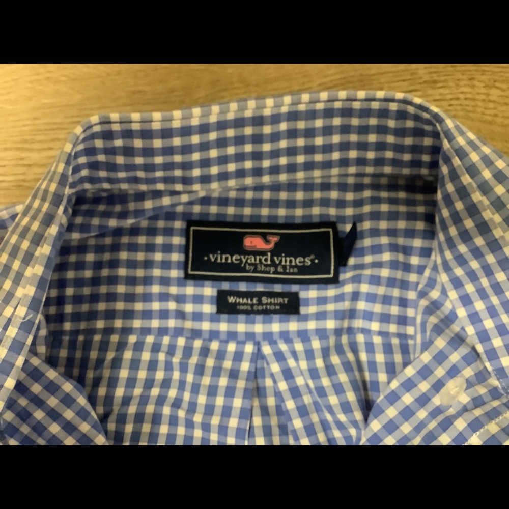 Boys XL Vineyard Vines Blue plaid button down - Picture 3 of 6